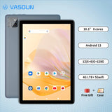 Vasoun Android 13 Tablet 10.1", 12GB(6+6 Expand) RAM, 128GB ROM, Unisco T606 Octa Core, Dual SIM 4G