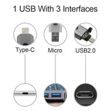 3-in-1 USB Flash Drive USB 2.0 & Type-c & Micro USB 256GB